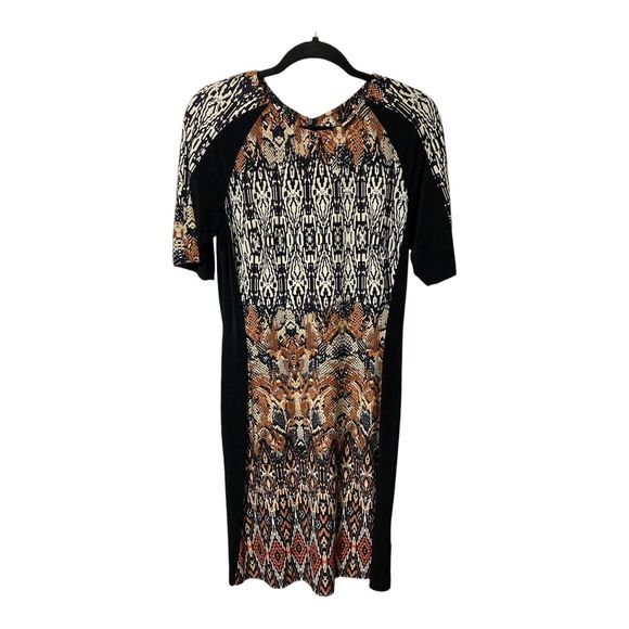 Gabby Skye Women's Size 10 Fitted Stretchy Dress Black/Brown Exotic Print - Picture 2 of 7